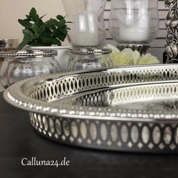 Galerie Tablett Metall Silber Deko Edel Barock Oval Luxus Premium